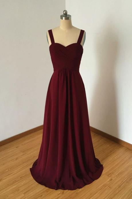 Simple burgundy evening dress, burgundy prom dress