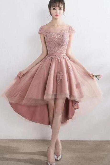 New lotus pink cap sleeve lace hi-low dress