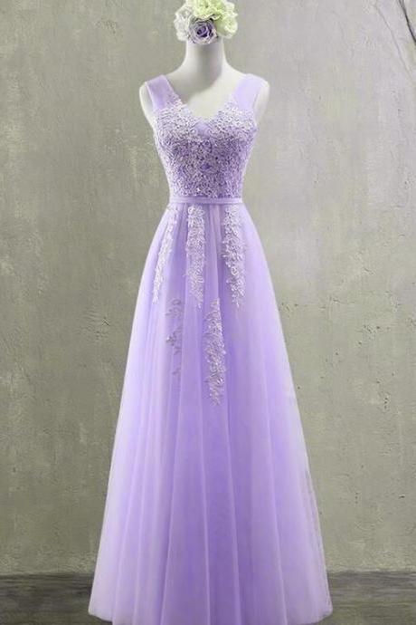 Pretty Lavender Tulle With Lace Applique Junior Prom Dress, New Formal Dress