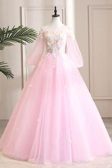 Elegant Candy Pink Prom Dresses A-Line / Princess Off-The-Shoulde