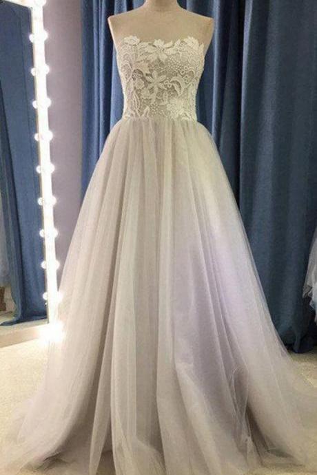  Strapless A Line Tulle Bridal Gown