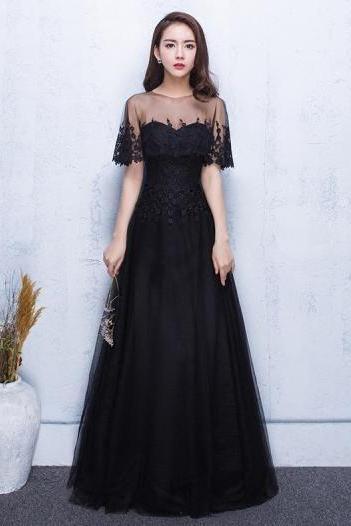 Beautiful Evening Dresses Applique Lace With Black Long Dress