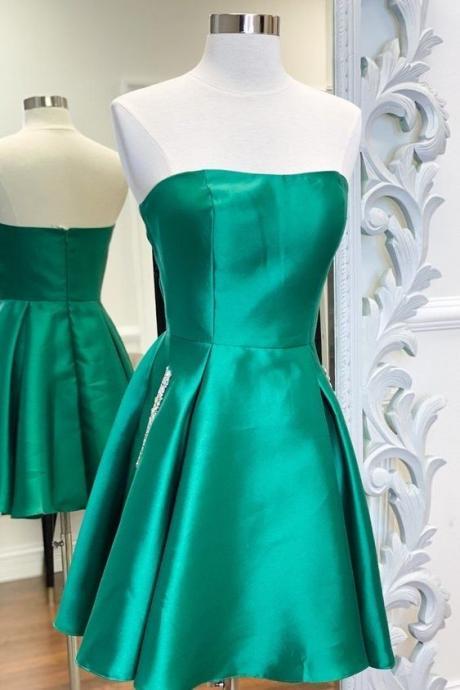 Strapless Simple Satin Short A-line Homecoming Dress