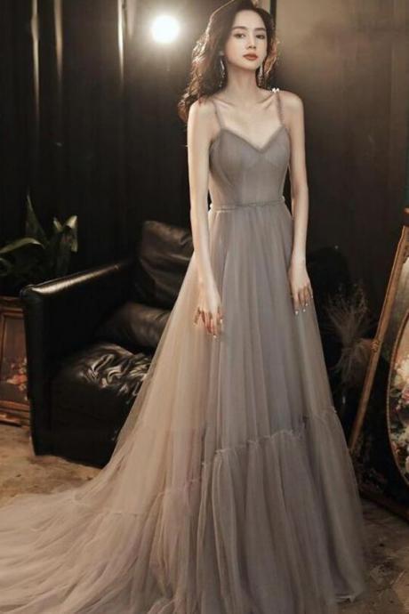  tulle long prom dress A line evening dress