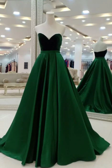 Green Long Prom Dress satin