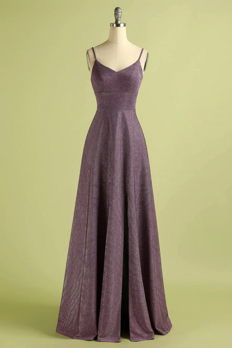 A-Line V Neck Spaghetti-Straps Satin Tie-Back Floor-Length Prom Dresses195