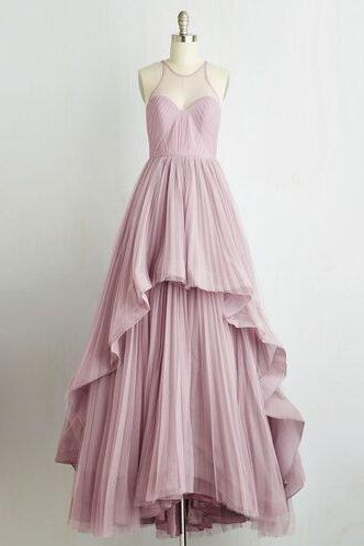 Round Neck Sleevceless Layered Tulle Prom Dress 425