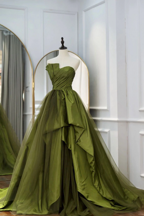 Green Off The Shoulder Satin Formal Long Evening Dresses 434