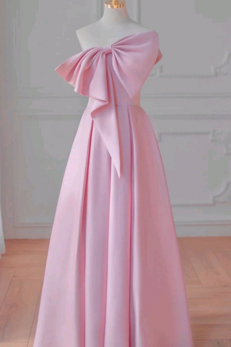 Pink A-Line Satin Floor-Length Ball Gowns 547