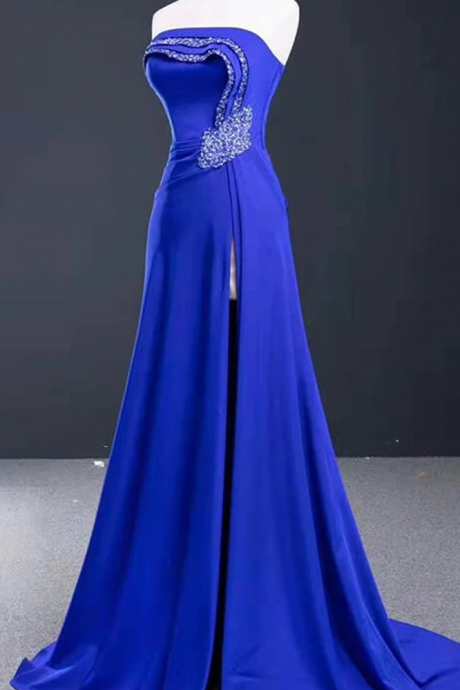 Charming Strapless Hight Slit A Line Long Evening Dress Prom Dress 889