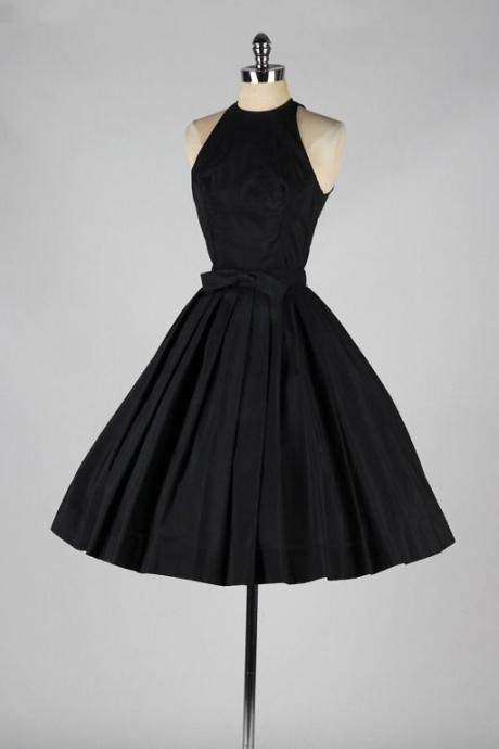 Black Halter Short Homecoming Dress Featuring Bow Accent Belt Featuring Open Back, Formal Dress