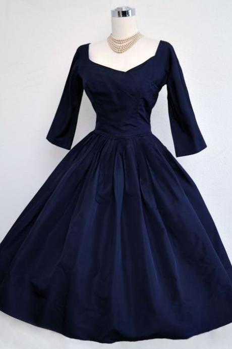 Darrk Blue Prom Dress,Middle Sleeve Prom Dress,A Line Prom Dress,Fashion Prom Dress,Sexy Party Dress,New Style Evening Dress