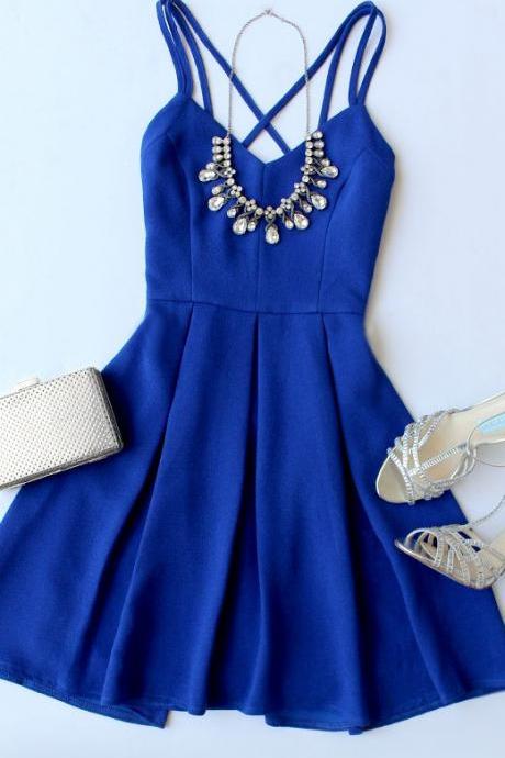 Spaghetti Prom Dress,Royal Blue Prom Dress,Mini Prom Dress,Fashion Homecomig Dress,Sexy Party Dress, New Style Evening Dress