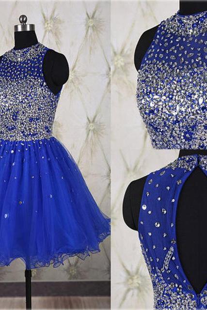 Beaded Prom Dress,Royal Blue Prom Dress,Mini Prom Dress,Fashion Homecomig Dress,Sexy Party Dress, New Style Evening Dress