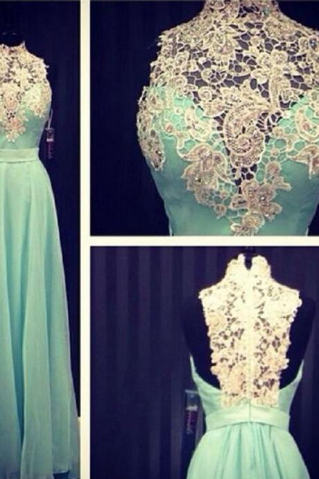 Floral Prom Dress,High Collar Prom Dress,Beaded Prom Dress,Fashion Prom Dress,Sexy Party Dress, New Style Evening Dress