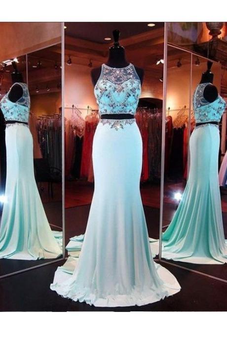 Beaded Prom Dress,Chiffon Prom Dress,Two Pieces Prom Dress,Fashion Prom Dress,Sexy Party Dress, New Style Evening Dress