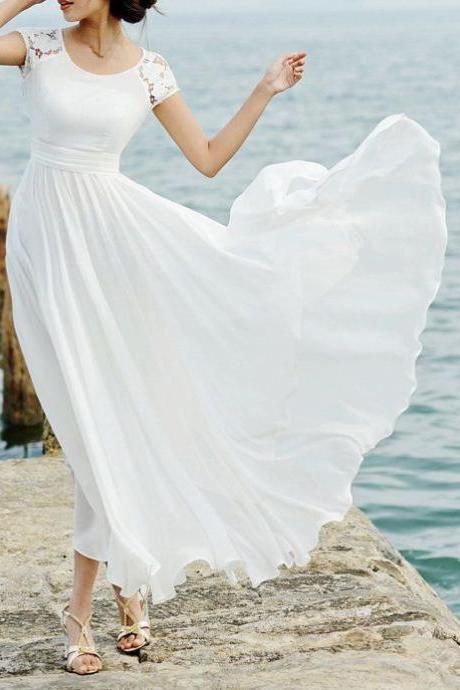 White Prom Dress,Short Sleeve Prom Dress,Chiffon Prom Dress,Fashion Prom Dress,Sexy Party Dress, New Style Evening Dress