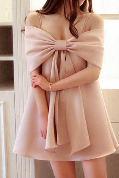 Pink Prom Dress,Bowknot Prom Dress,Mini Prom Dress,Fashion Homecoming Dress,Sexy Party Dress, New Style Evening Dress
