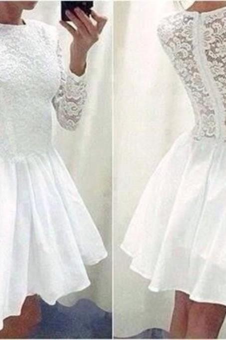 White Prom Dress,Long Sleeve Prom Dress,Lace Prom Dress,Fashion Homecoming Dress,Sexy Party Dress, New Style Evening Dress