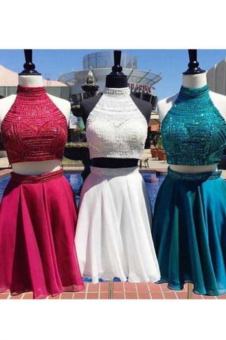 Halter Prom Dress,Sequins Prom Dress,Two Pieces Prom Dress,Fashion Homecoming Dress,Sexy Party Dress, New Style Evening Dress