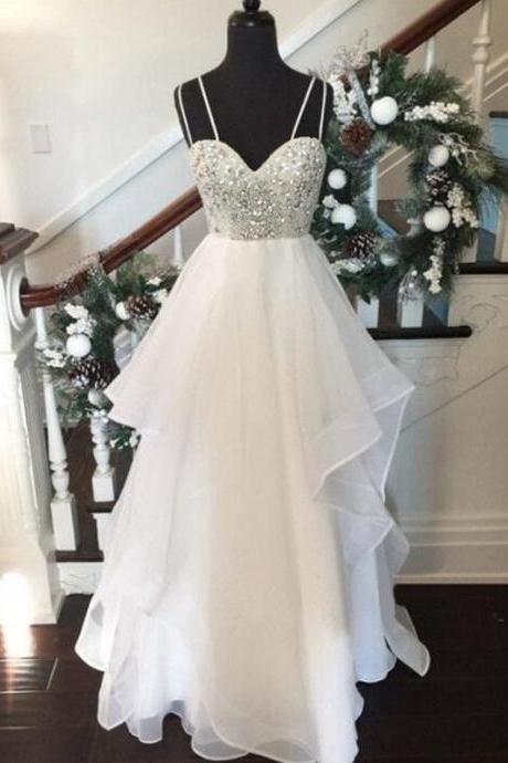 Beautiful White Sweetheart Beaded Top Long Prom Dress,Fashion Prom Dress,Sexy Party Dress,Custom Made Evening Dress