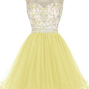 Yellow Prom Dresses,Beaded Homecoming Dresses,Fashion Homecoming Dress ...