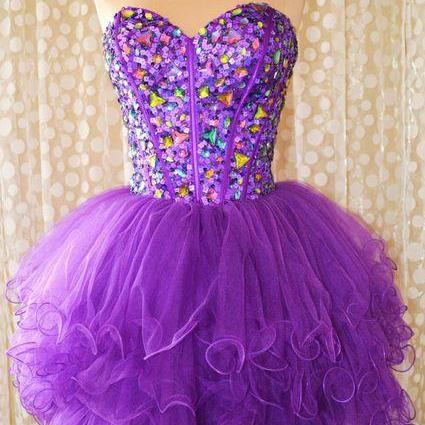 Light Purple Short Cocktail Dress Rhinestones Beaded Party Gowns