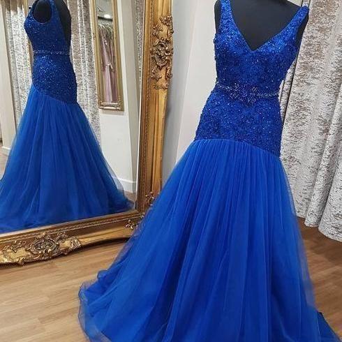 V-Neck Fashion Beaded Long Prom Dress, Party Dress, Formal Dress on Luulla