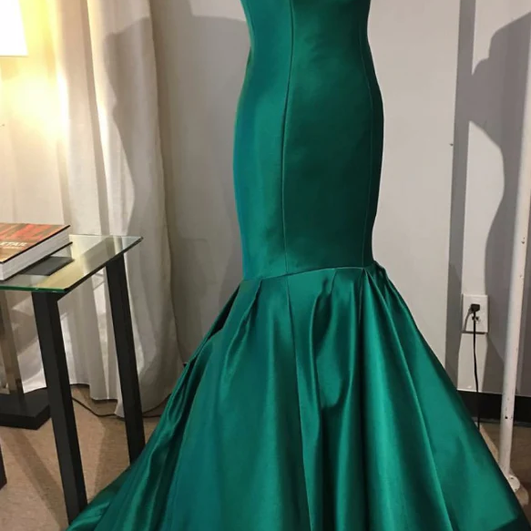 Green Sweetheart Neck Sleeveless Mermaid Evening Dresses 490
