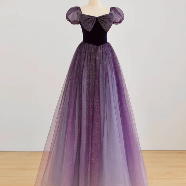 Lovely A-Line Purple Tulle Long Prom Dress 948