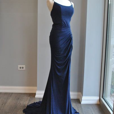 Navy Blue Spaghetti Straps Long Prom Dress Party Dress 956