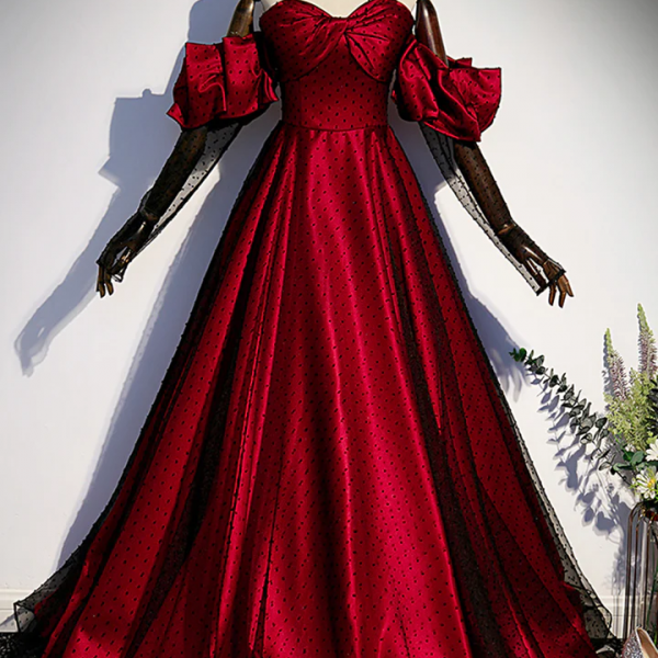 Burgundy Chiffon Lace Applique Long Formal Prom Dress, Burgundy Evening Dress