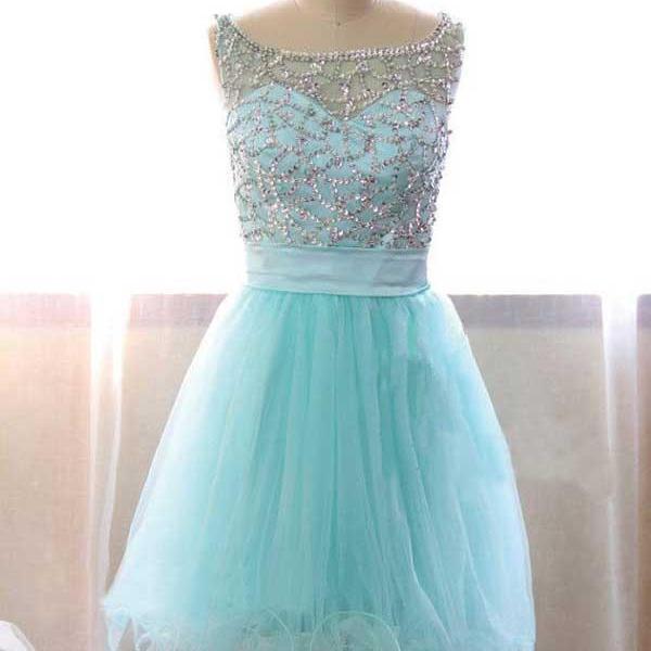 Tiffany Blue Prom Dress Beaded Prom Dress Fashion Homecoming Dress Sexy Party Dress Custom Made