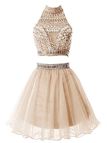 Two Pieces Prom Dress,Beading Tulle Homecoming Dress ,Fashion ...