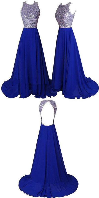 New Arrival Royal Blue Prom Dress, Sexy Backless Prom Dress, Chiffon ...