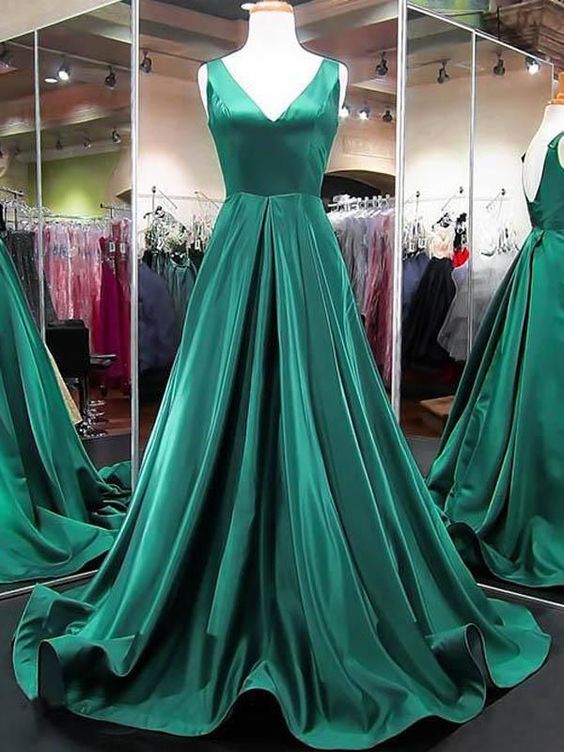 V Neck Long Evening Prom Dresses Simple Eelgant Graduation Dresses on