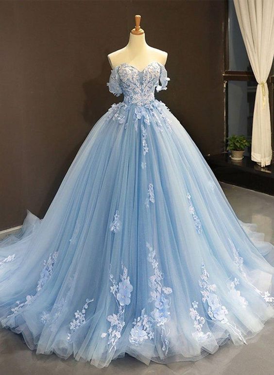 Blue Tulle Lace Long Prom Gown, Blue Evening Dress On Luulla