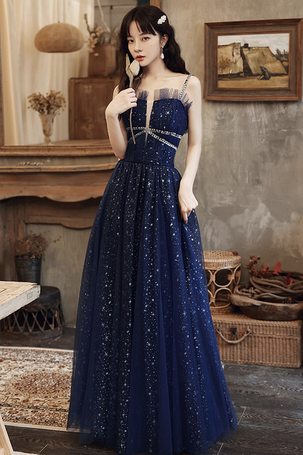 Blue Tulle Long A Line Prom Dress Blue Evening Dress on Luulla