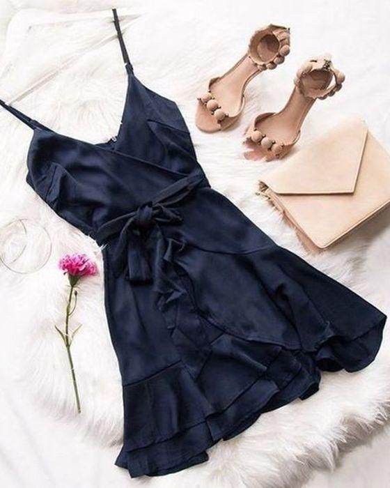 Spaghetti Straps Navy Bule Short Homecoming Dress on Luulla