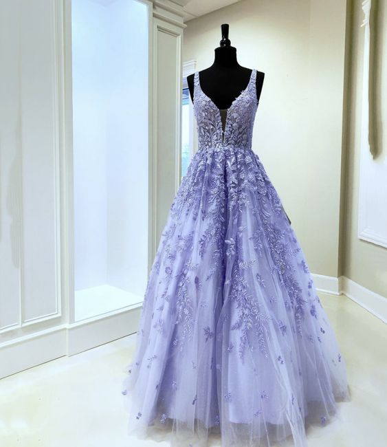 Lilac Lace V Neck Long Prom Dress Evening Dress on Luulla