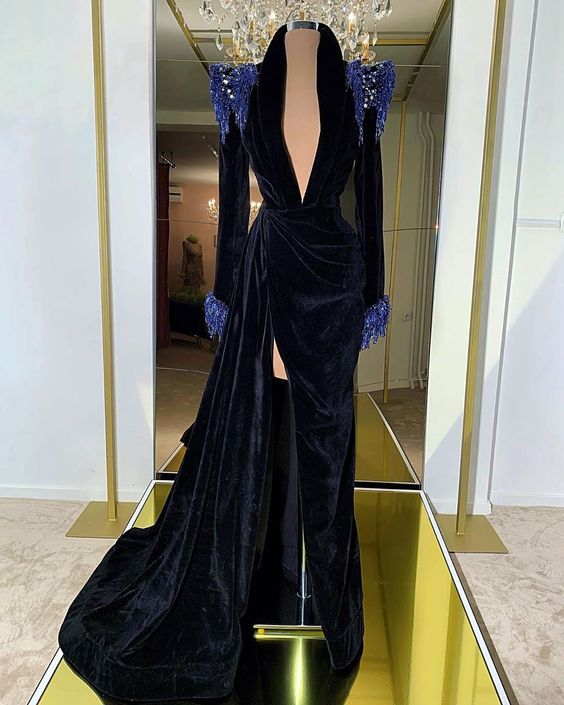 Black Velvet & Royal Blue Long Prom Dress on Luulla
