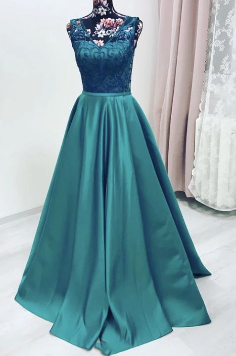 Elegant Green Satin Long Prom Dress on Luulla