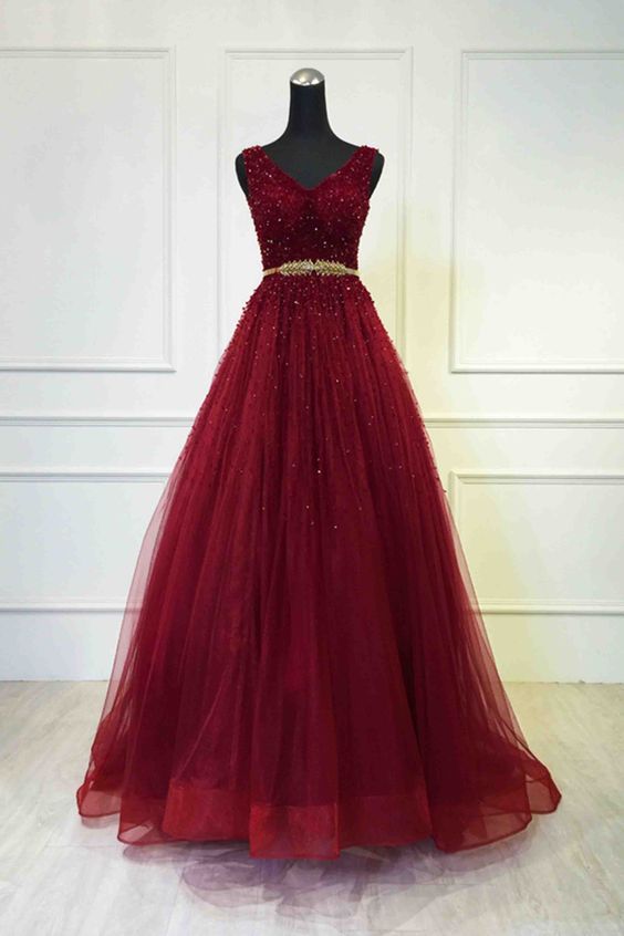 Red Tulle Prom Dress, Long Prom Dress For Teens on Luulla