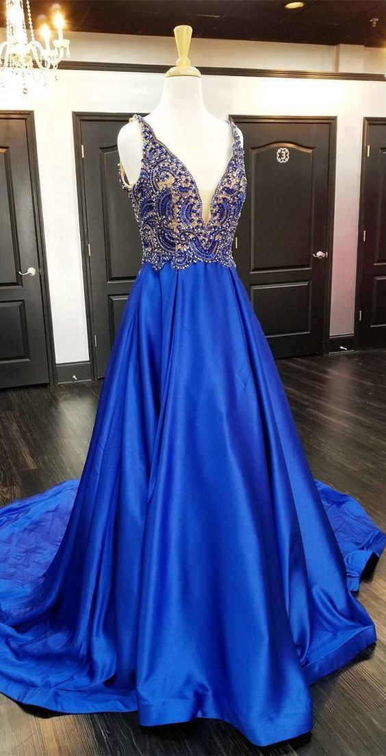 Royal Blue Prom Dress V Neckline, Evening Dress, Formal Dresses on Luulla