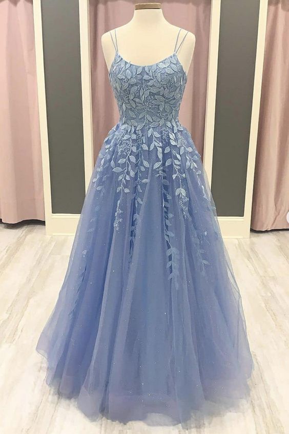 Blue Lace Long A Line Prom Dress Blue Evening Dress on Luulla