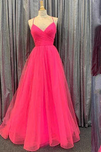 Hot Pink Pleated A-line Long Prom Dress on Luulla