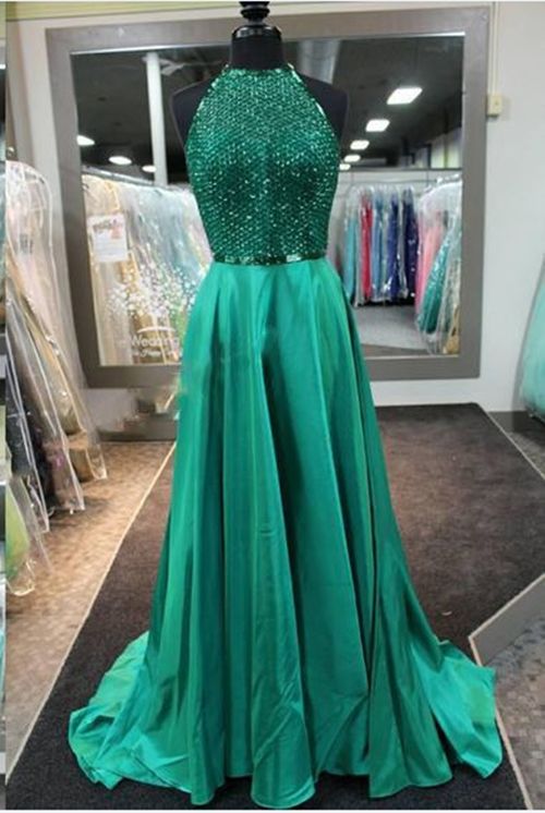 Green Prom Dress,Sequins Prom Dress,Halter Prom Dress, Floor Length ...