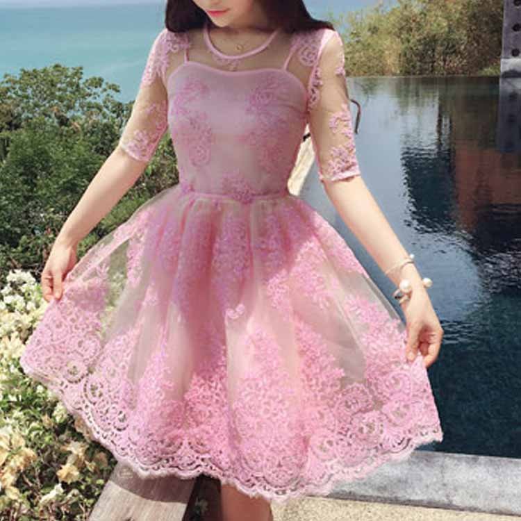 Lace Prom Dress,Short Sleeve Prom Dress,Mini Prom Dress,Fashion