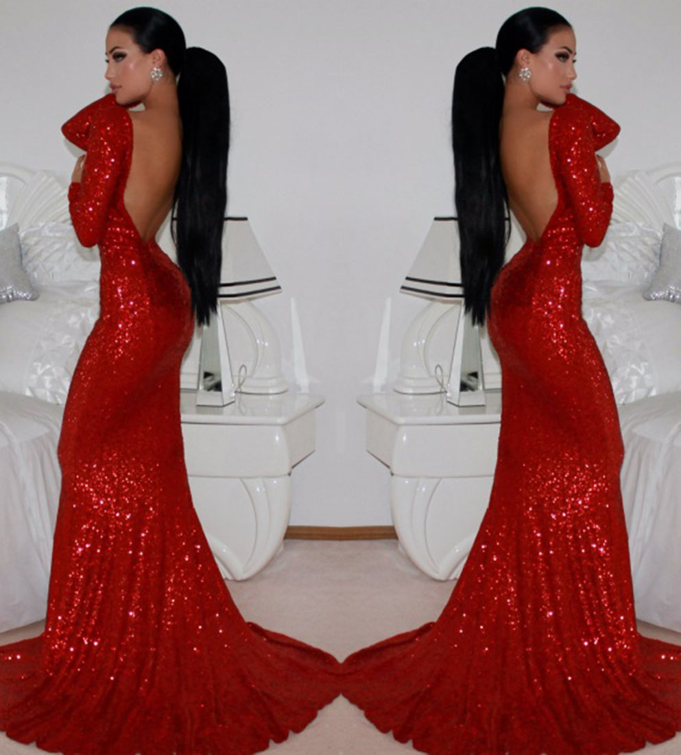 Sexy Open Back Red Prom Dresses 2014
