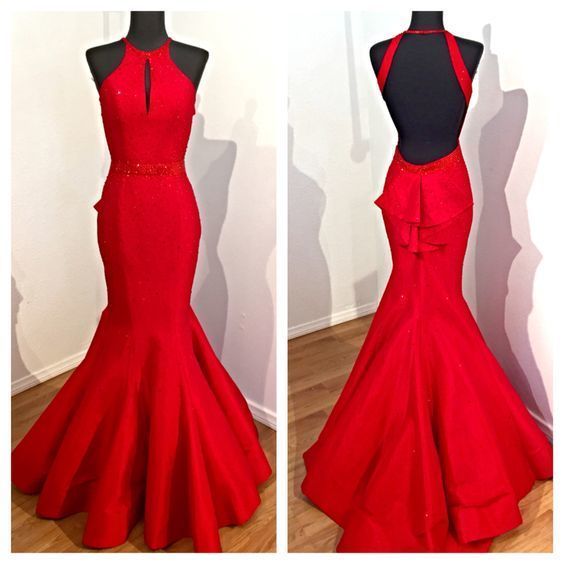 Sexy Backless Mermaid Red Jersey Popular Cheap Prom Dresses PD0126